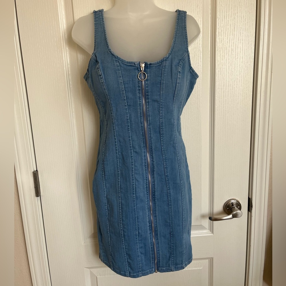 Haute Monde Full Zip Denim Body Con Dress